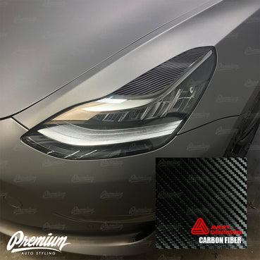 2017-2020 Tesla Model 3 Headlight Eyelid Vinyl Accent Overlay v1 (Large) - Carbon Fiber