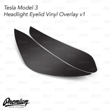 2017-2020 Tesla Model 3 Headlight Eyelid Vinyl Accent Overlay v1 (Large) - Blackout
