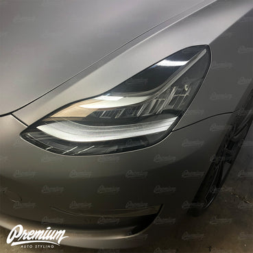 2017-2020 Tesla Model 3 Headlight Eyelid Vinyl Accent Overlay v1 (Large) - Blackout