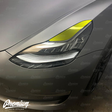 2017-2020 Tesla Model 3 Headlight Eyelid Vinyl Accent Overlay v1 (Large) - Blackout