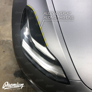 2017-2020 Tesla Model 3 Headlight Eyelid Vinyl Accent Overlay v1 (Large) - Blackout