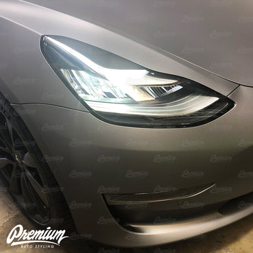 2017-2020 Tesla Model 3 Headlight Eyelid Vinyl Accent Overlay v1 (Large) - Blackout