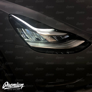 2017-2020 Tesla Model 3 Headlight Eyelid Vinyl Accent Overlay v1 (Large) - Blackout