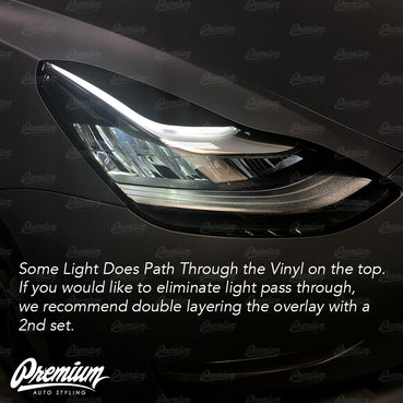 2017-2020 Tesla Model 3 Headlight Eyelid Vinyl Accent Overlay v1 (Large) - Blackout