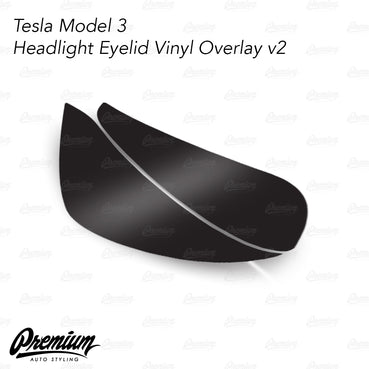 2017-2020 Tesla Model 3 Headlight Eyelid Vinyl Accent Overlay v2 (Small) - Carbon Fiber
