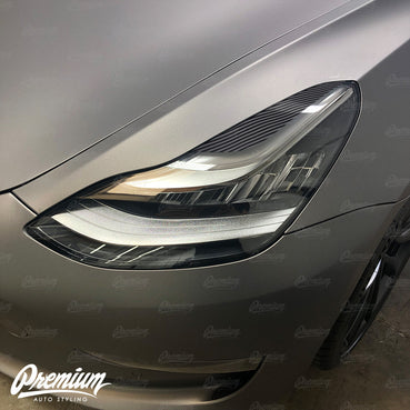 2017-2020 Tesla Model 3 Headlight Eyelid Vinyl Accent Overlay v2 (Small) - Carbon Fiber