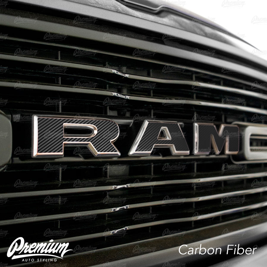 Carbon Fiber - Front Grille RAM Emblem Vinyl Overlay ( Face Only ) | 2019-2023 Dodge Ram 1500