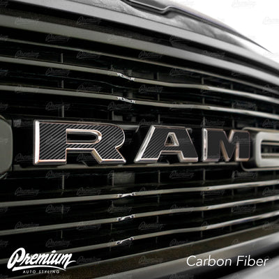 Carbon Fiber - Front Grille RAM Emblem Vinyl Overlay ( Face Only ) | 2019-2023 Dodge Ram 1500