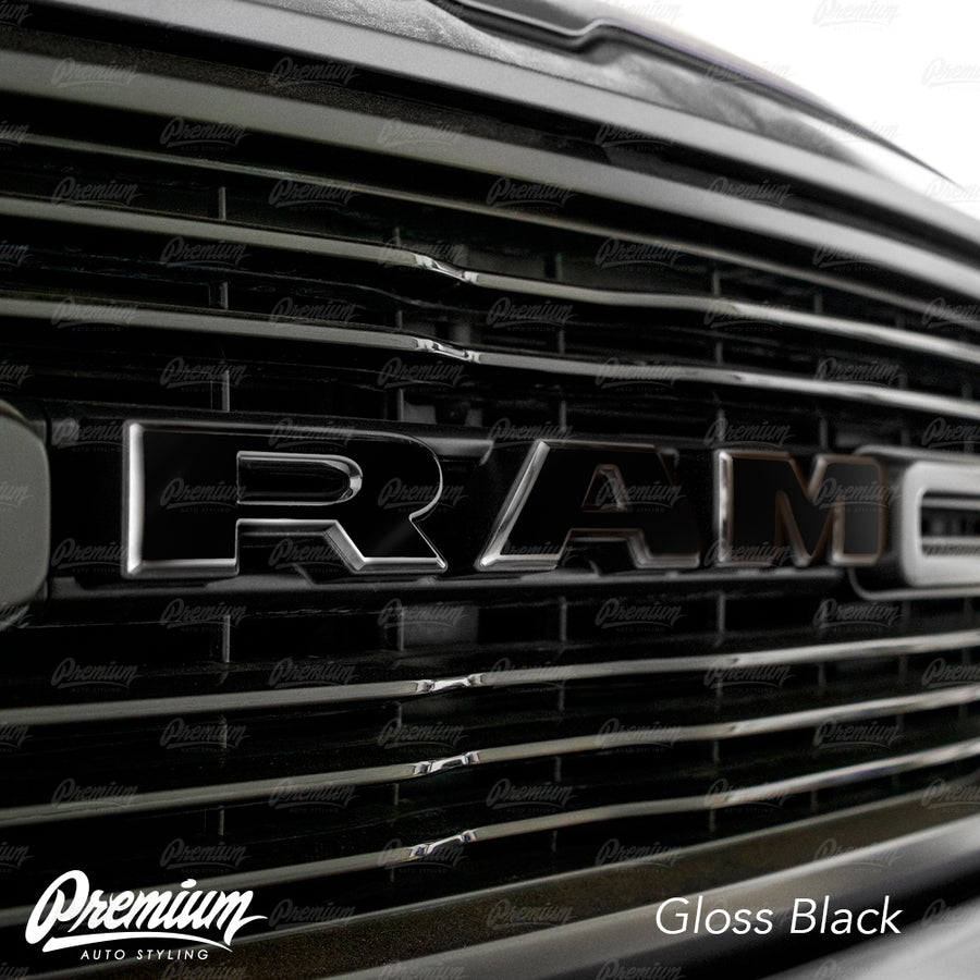Gloss Black - Front Grille RAM Emblem Vinyl Overlay ( Face Only ) | 2019-2023 Dodge Ram 1500