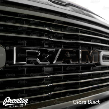 Gloss Black - Front Grille RAM Emblem Vinyl Overlay ( Face Only ) | 2019-2023 Dodge Ram 1500