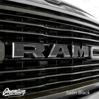 Satin Black - Front Grille RAM Emblem Vinyl Overlay ( Face Only ) | 2019-2023 Dodge Ram 1500