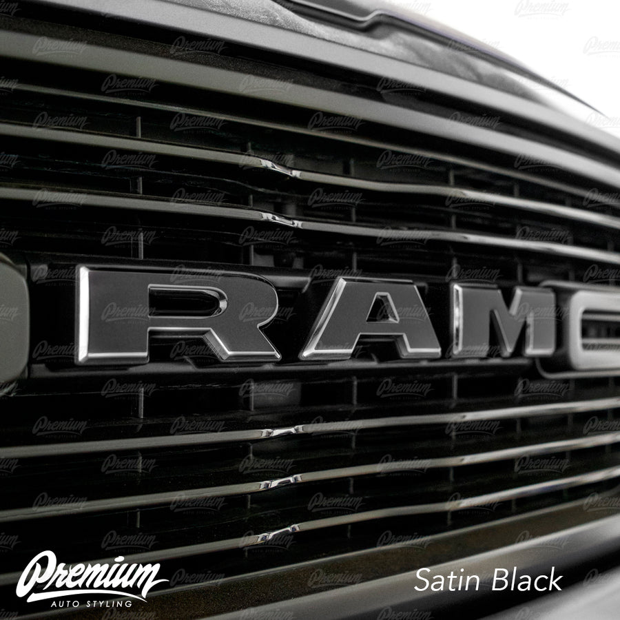 Satin Black - Front Grille RAM Emblem Vinyl Overlay ( Face Only ) | 2019-2023 Dodge Ram 1500