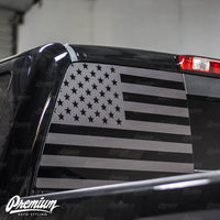 Pre-Cut American Flag Rear Window DECAL - Satin Black / Satin Grey | 2014-2019 GMC Sierra | 2014-2019 Chevy 1500
