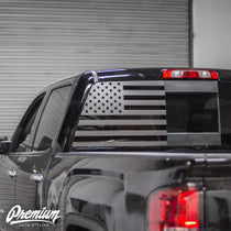 Pre-Cut American Flag Rear Window DECAL - Satin Black / Satin Grey | 2014-2019 GMC Sierra | 2014-2019 Chevy 1500