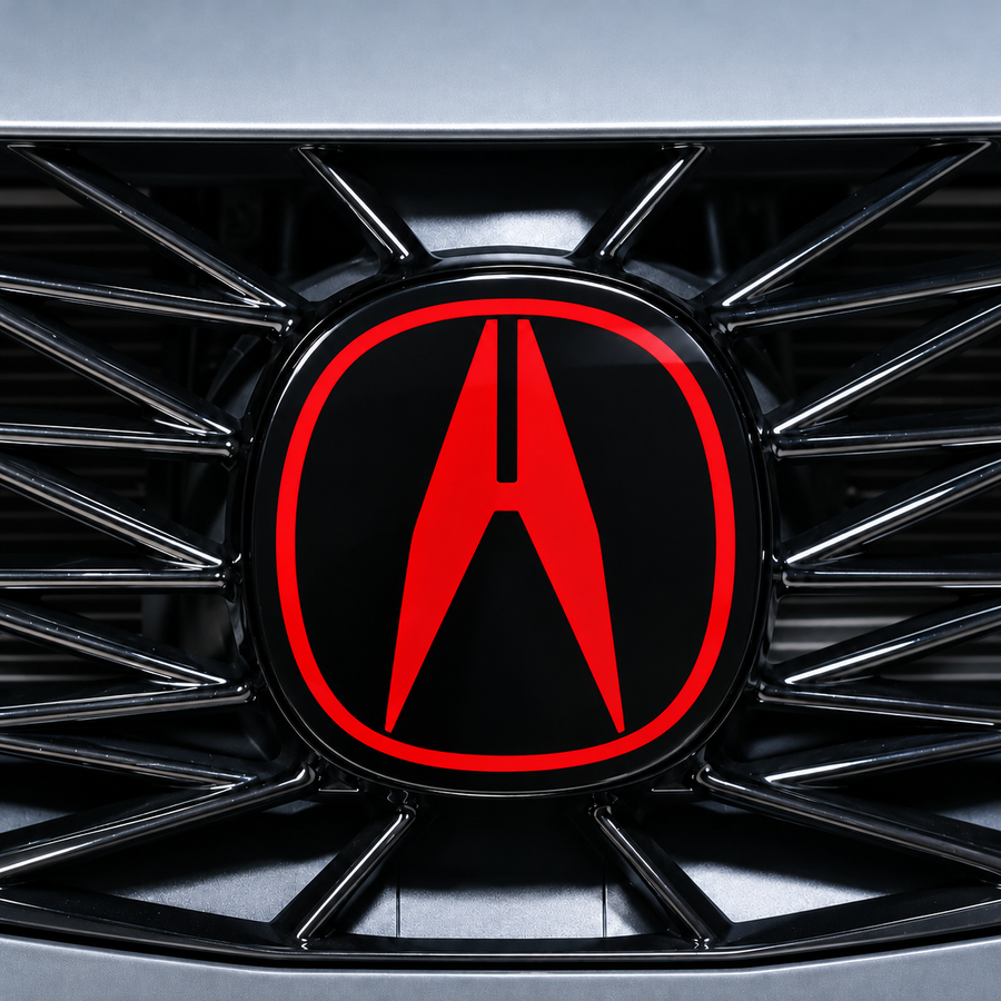 2021–2025 Acura TLX front emblem vinyl overlay with gloss black base and custom-color Red Acura logo