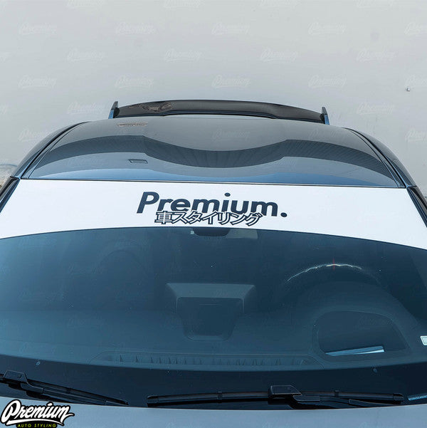 Premium Japanese Script Logo Window Banner | Gloss White w/ Gloss Black Logo