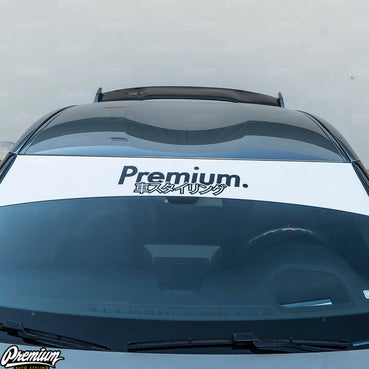Premium Japanese Script Logo Window Banner | Gloss White w/ Gloss Black Logo