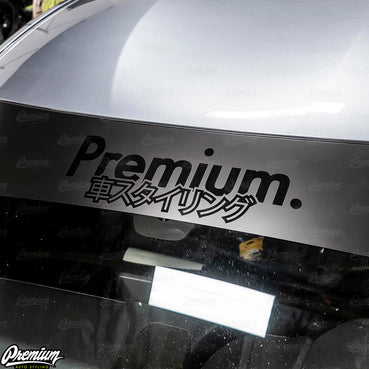 Premium Japanese Script Logo Window Banner | Satin Black w/ Gloss Black Logo - Stealth
