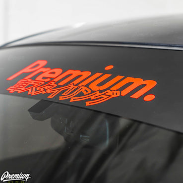 Premium Japanese Script Logo Window Banner | Satin Black w/ Red Logo