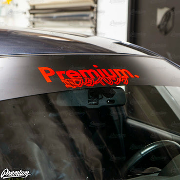 Premium Japanese Script Logo Window Banner | Satin Black w/ Red Logo