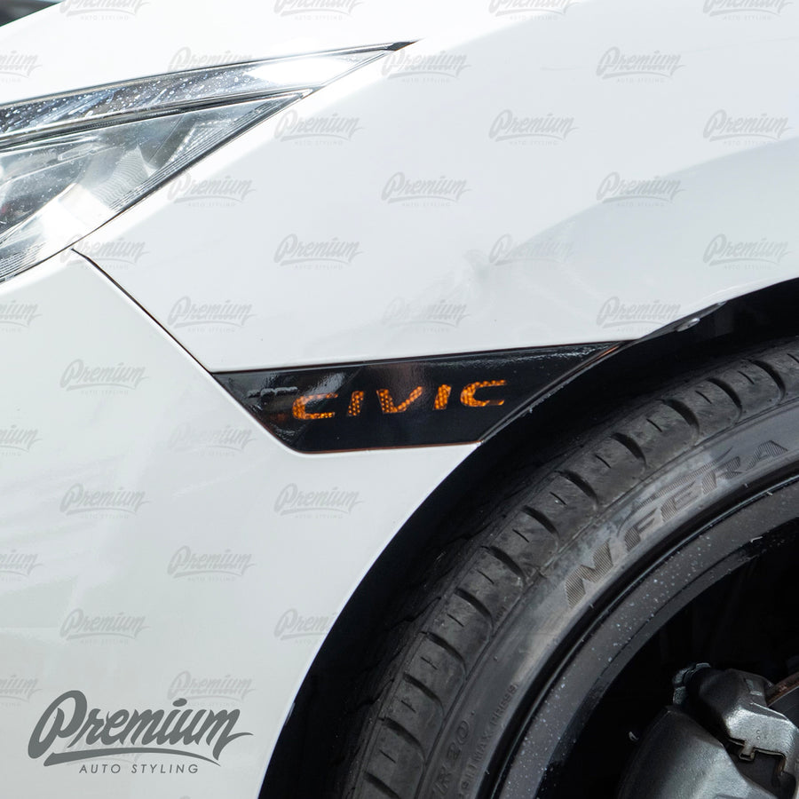 Civic Logo Front Side Reflector Light Overlays- Gloss Black