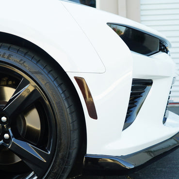Front Bumper Reflector Overlays - Smoke Tint / Gloss Black | 2016-2018 Chevy Camaro