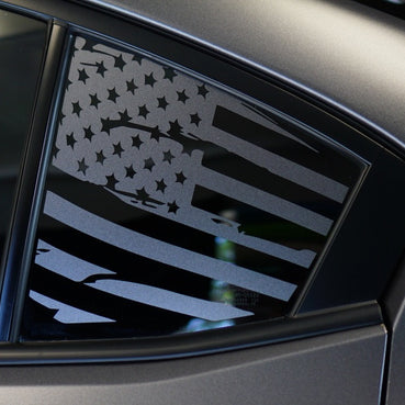 2015-2021 Subaru WRX Distressed US Flag Quarter Window Decals  SHOWN IN SATIN DARK GRAY