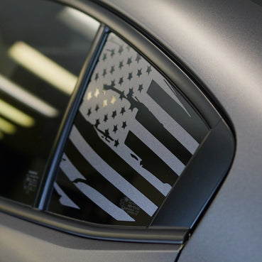 2015-2021 Subaru WRX Distressed US Flag Quarter Window Decals  SHOWN IN SATIN DARK GRAY