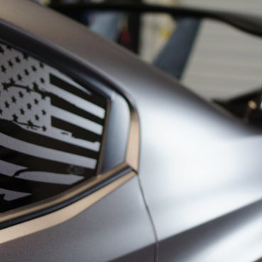2015-2021 Subaru WRX Distressed US Flag Quarter Window Decals SHOWN IN SATIN DARK GRAY