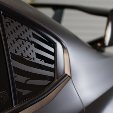 2015-2021 Subaru WRX Distressed US Flag Quarter Window Decals  SHOWN IN SATIN DARK GRAY