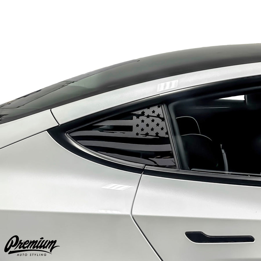 TESLA MODEL 3 | QUARTER WINDOW DECAL - DISTRESSED US FLAG