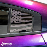 Pre-Cut Distressed  USA Flag Rear Quarter Window DECAL Set - Satin Black / Satin Grey | 2015-2019 Dodge Charger