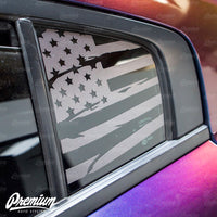 Pre-Cut Distressed  USA Flag Rear Quarter Window DECAL Set - Satin Black / Satin Grey | 2015-2019 Dodge Charger