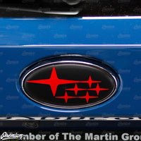 Shown in Satin Black Background with Red Stars