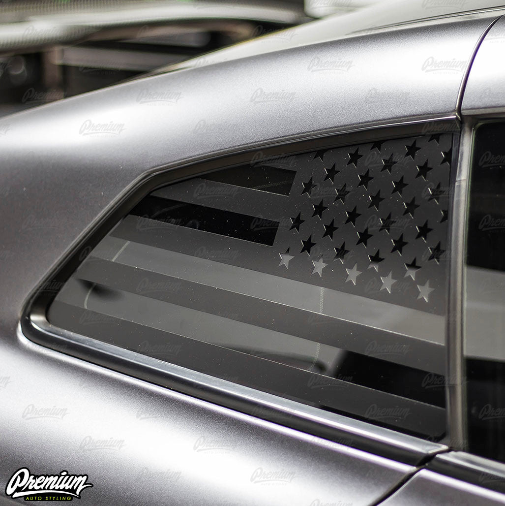 BOGAR TECH DESIGNS Precut American Flag Vinyl Decal For Nissan Rogue 2021-2023 - Matte Black Quarter Window Sticker