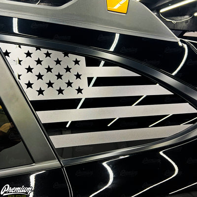 Rear Quarter Window US Flag DECAL - SATIN GREY