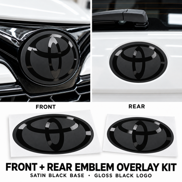 2023–2026 Toyota GR Corolla stealth emblem overlay with satin black background and gloss black Toyota logo
