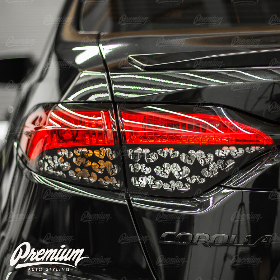 Broken Heart Tail Light Overlays - Gloss Black | 2020-2022 Toyota Corolla Sedan