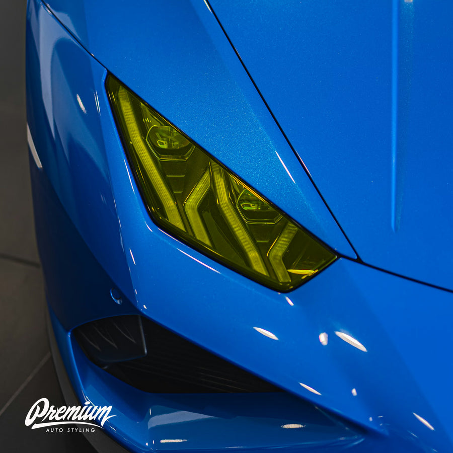 Lamborghini Huracan Yellow Headlight PPF Precuts – Rally-Style Protective Overlays