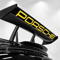 Porsche 911 GT3 RS 992 rear wing with OEM-style replica vinyl decal installed - RED lettering 