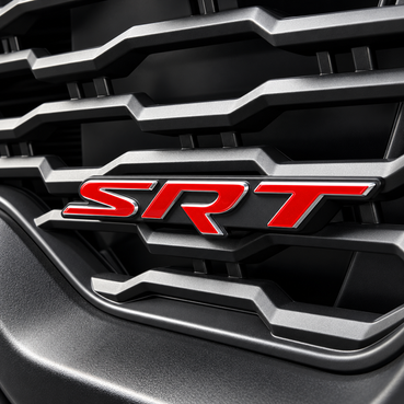 2027 Ram TRX SRT grille emblem with a pre-cut vinyl RED decal overlay installed
