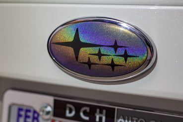 Color Shift Psychedelic Emblem Overlay Decal Set 2015-2017 Subaru Crosstrek and 2012-2016 Subaru Impreza Hatchback