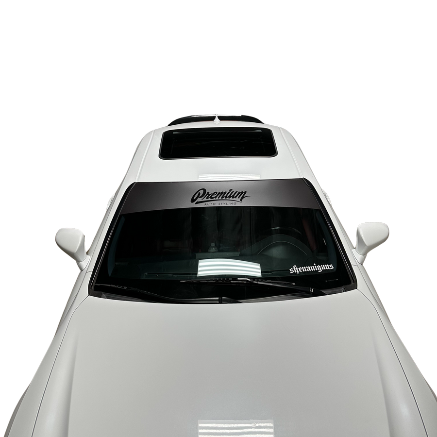 Premium Auto Styling logo Windshield Banner (Satin Dark Gray Base / Gloss Black Logo)
