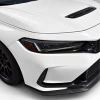 White Honda Civic showing smoked vinyl coverage over the upper DRL strip and outer headlight reflector.