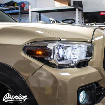 TRD Headlight Amber Delete Vinyl Overlay - Smoked Tint | 2016-2023 Toyota Tacoma