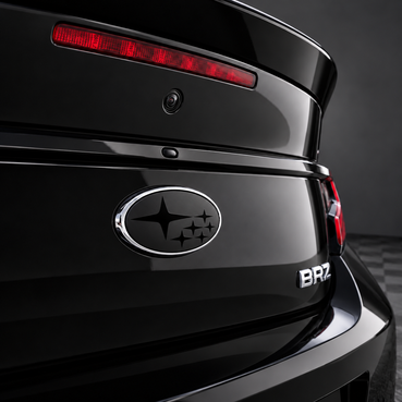 Rear Emblem Vinyl Overlay Installed On Subaru BRZ Stealth Blackout Pre Cut Vinyl