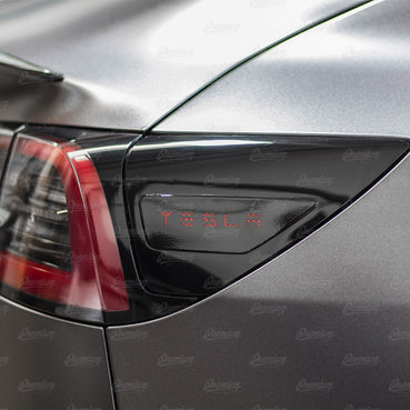 2017-2023 Tesla Model 3 Rear Side Reflectors with "TESLA" text Cut-Out - Gloss Black