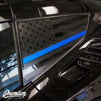 Thin Blue Line USA Flag - Quarter Window DECAL Set (2014–2019 Corvette C7)