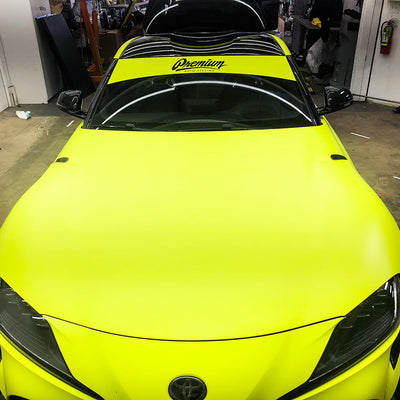 Premium Auto Styling Logo Windshield Banner | Neon Yellow Base - Gloss Black Logo