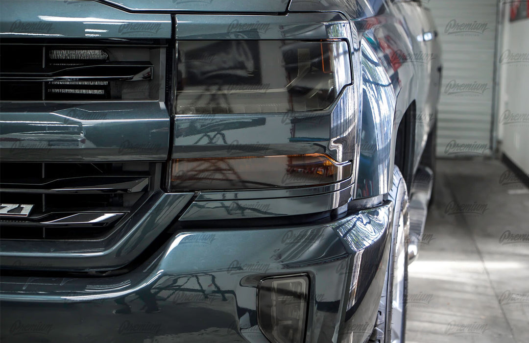 Dark Smoke Headlight Tint Vinyl Overlays For 2016-2018 Chevy Silverado – Precut, Easy Install, Light Tint
